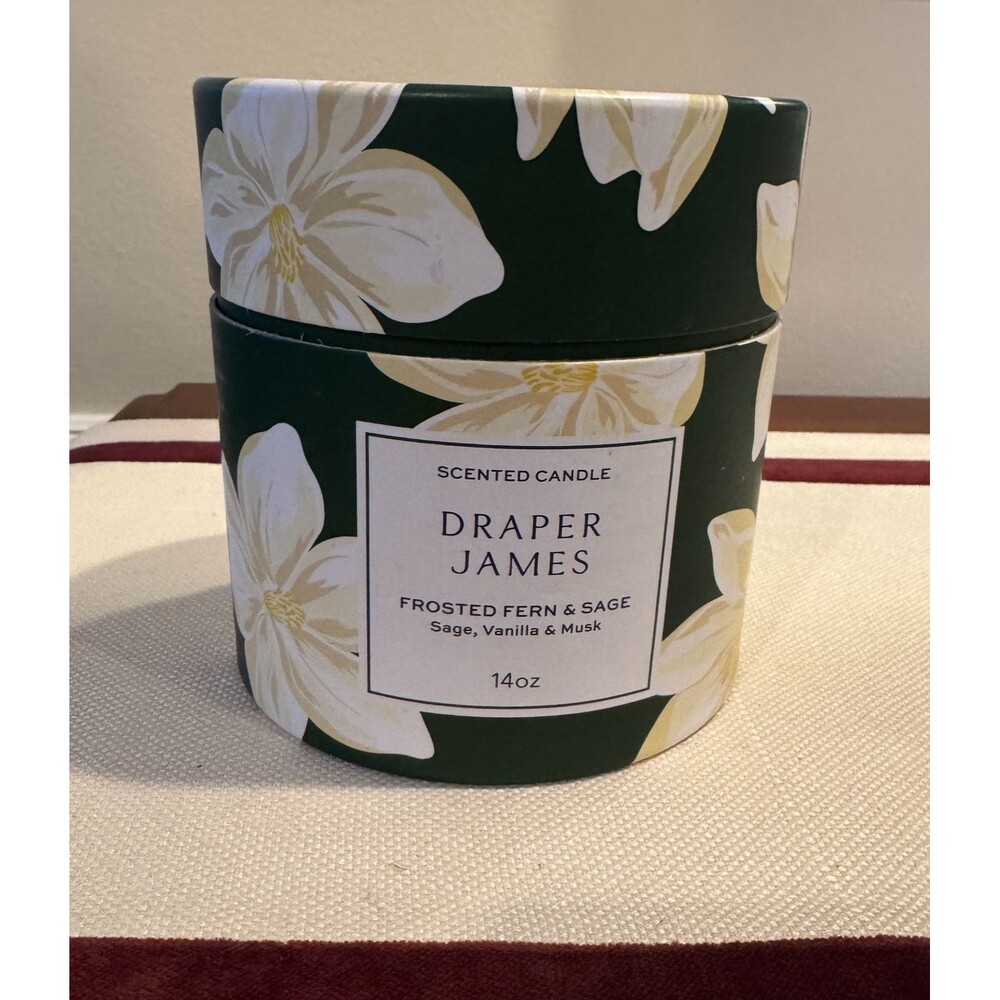DRAPER JAMES Frosted Fern & Sage Scented Candle With Decorative Box 14 Oz NEW